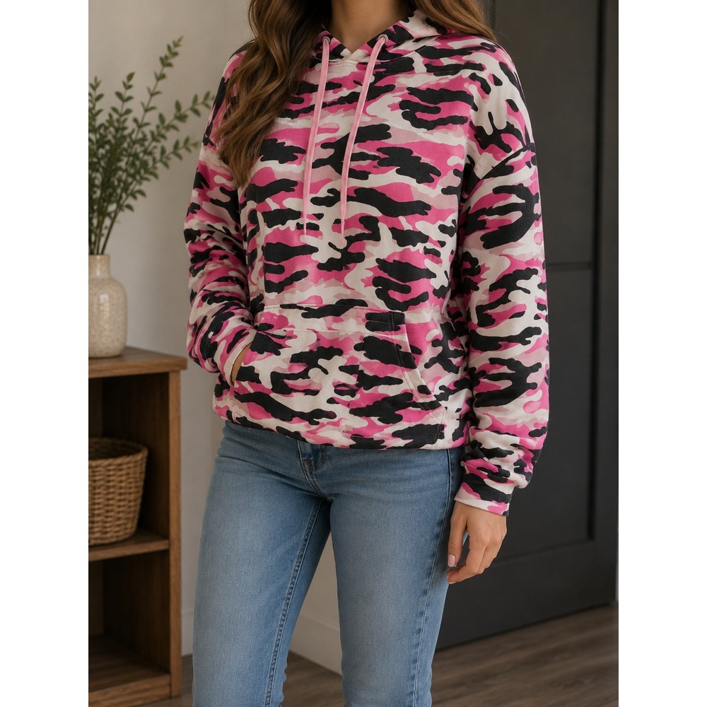 bLAnk Pink Camo Hoodie Sweatshirt Womens Small Black White Camouflage Streetwear